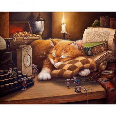 

Frameless DIY Oil Painting By Numbers Hand Painted Modern Wall Canvas Painting Picture For Living Room cat&mouse