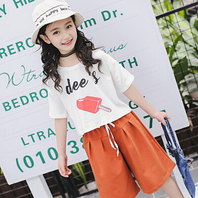 

New Summer Girls Cotton Short Sleeve T-shirt Loose Pants Sets For 3-14 Years Old