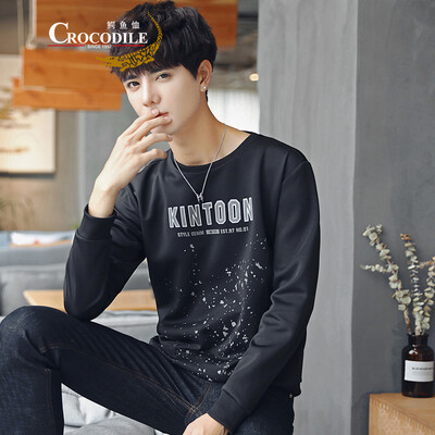 

Crocodile shirt CROCODILE long-sleeved T-shirt mens sweater 2018 autumn&winter thick new fashion casual letter round neck Slim bottoming shirt clothes mens T17 dark blue 2XL