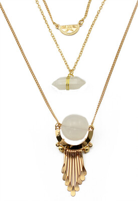 

Idealway New Fashion 2 Colors Silver Gold Alloy 3 Layered Chains Semi-circle White Bead Natural Stone Females Pendant Necklace