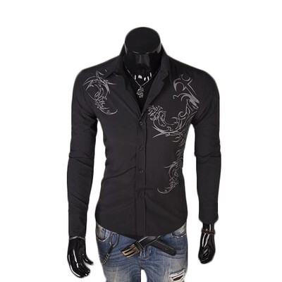 

Zogaa New Korean Mens Shirt Printing Slim Long Sleeve
