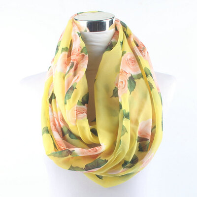 

Guttavalli Women Fashion Rose Flowers Ring Chiffon Shawl Summer Female Chevron Skinny Loop Scarf Bohemia Leaf Infinity Scarves