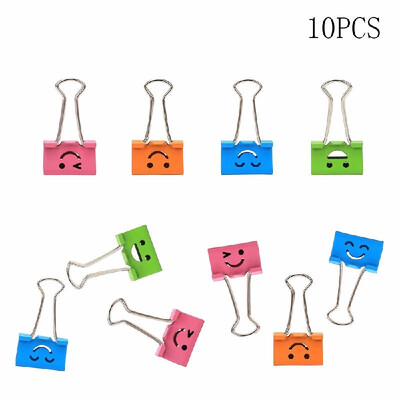 

10PCS Cute Assorted Smiling Face Spring Loaded File Organizer Lovely Colorful Paper Holder Metal Binder Clips