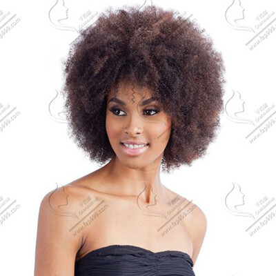 

QianBaiHui Short Curly Wigs for Aafrican American Women-Brown Mixed Black Heat Resistant Synthetic Afro Hair Wigs with Wig Cap