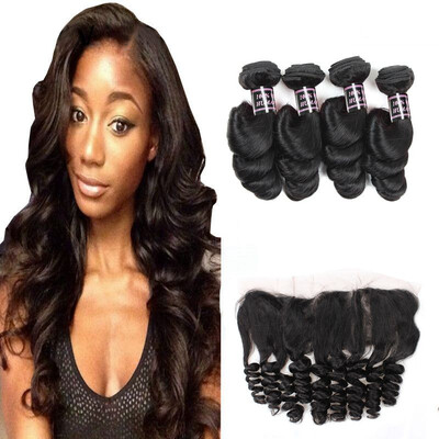 

Ishow Hair 7A Peruvian Loose Wave With Frontal Closure 4 Bundles Human Hair Weave Pre Plucked Lace Frontal Closure With Bundles