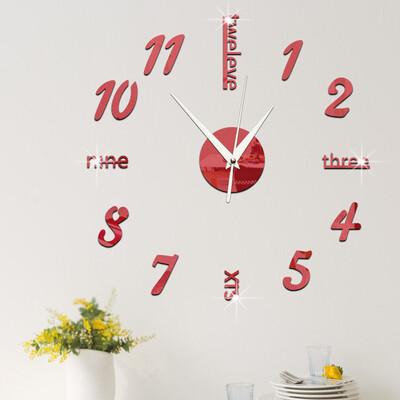 

Modern Large 3D Mirror Surface Wall Clock Sticker Home Office Room DIY Decor