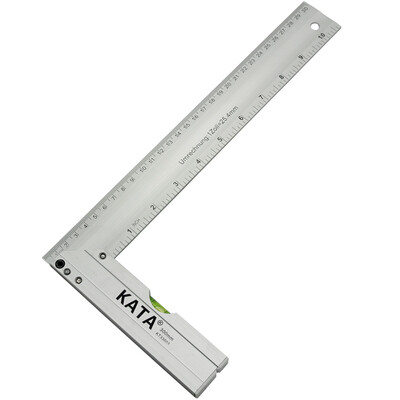 

KATA Aluminum alloy steel square ruler 90 degree with level double-sided scale turn ruler -type ruler carpentry ruler 300mm le