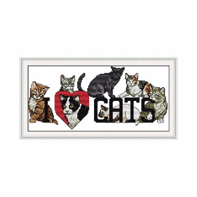 

DIY Handmade Needlework Counted Cross Stitch Set Embroidery Kit 14CT Love Cats Pattern Cross Stitching 38 19cm Home Decoration