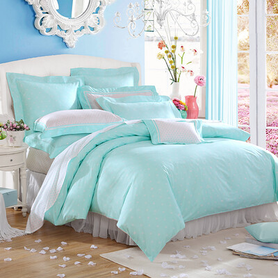 

Meng Jie home textiles produced DreamCoCo bedding suite cotton twill four-piece cotton bed cover mask sweet heart wave point mint green 15 m bed 200 230cm