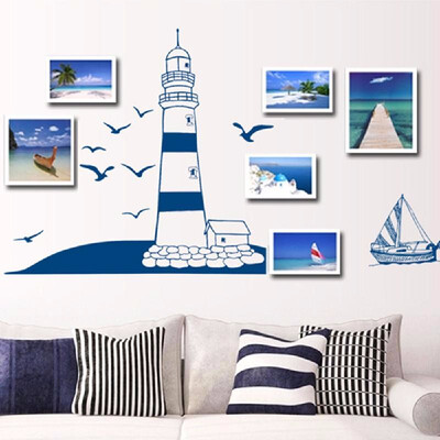 

Removable Wall Sticker Blue Sailing Boat Tower Photo Art Decals Mural DIY Wallpaper for Room Decal 225 50cm
