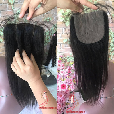 

Straight Hair 4x4 3 part Silk Base Closure Bleach Knot With Baby Hair Brazilian Human Remy Hair Closure Natural Color