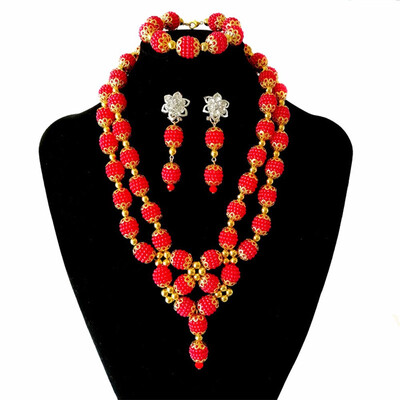

Handmade Beaded Flower Ball Womens Fashion Pendant Necklace African Beads Jewelry Sets Nigerian wedding Beads Bridal Jewelry