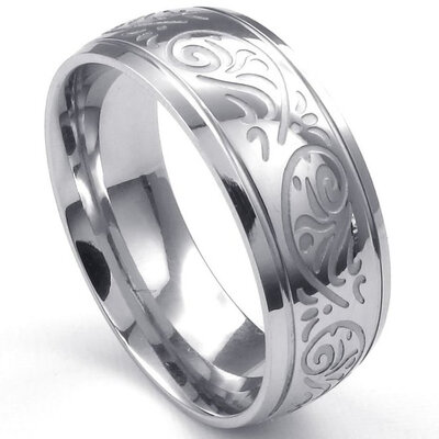 

Hpolw Mens Stainless Steel streaks flower silver Ring Engraved Florentine Design Charm Casual&refined modern&elegant
