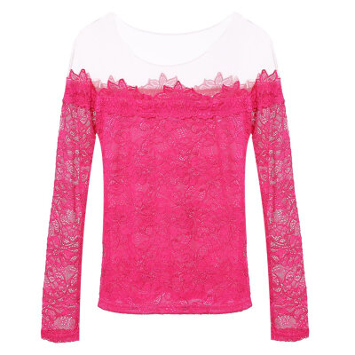 

Stylish Lady Womens New Fashion Long Sleeve Slash Neck Sexy Lace Tops Blouse