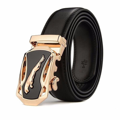 

XHtang Mens Belt Genuine Leather Automatic Buckle belt For Waistband Ratchet Strap Black Leather Belt Designer Belt For Jeans Gift