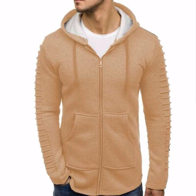 

Mens Fashion Pure Color Long Sleeved Sweater Sleeves Pleated Design Zipper Cardigan Sweater