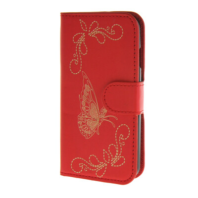 

MOONCASE Butterfly pattern Leather Flip Wallet Card Slot Stand Back чехол для Samsung Galaxy Z1 Z130H Red