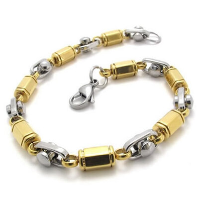 

Hpolw Polished Stainless Steel Mens Link Bracelet - Gold Silver - 9"