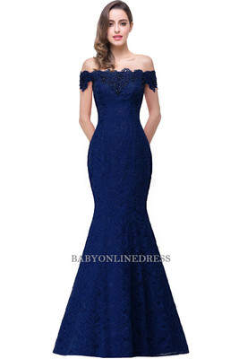 

New Arrival Elegant Crystal Beaded Red Royal Blue Lace Mermaid Long Evening Dresses Prom Party Dress