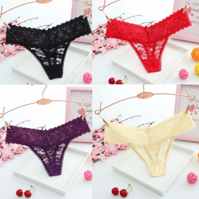 

Lbellagiovanna 4 pack Women Sexy Lace G-stiring Briefs Thongs Underwear Lace Panties Intimates Solid Lingerie Female Bragas6031p4
