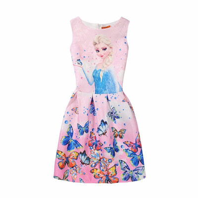 

Summer Girls Dress Anna Elsa Dress Party Vestidos Teenagers Butterfly Print Princess Dress for Girls Elza Baby Girl Clothes