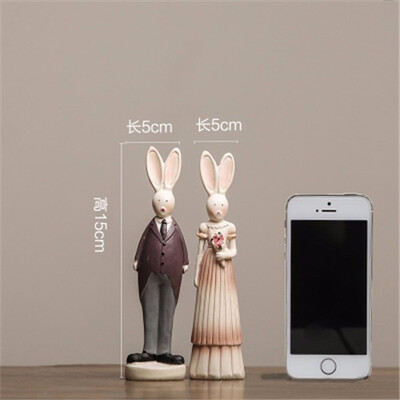 

American pastoral resin couple rabbits home small ornaments cute animal birthday gift bunny figurines