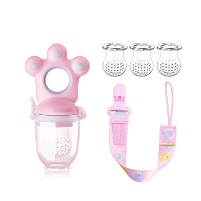 

New Zealand baby teether molar bite music fruit bite bag pink 3 bite bag pacifier chain pink set