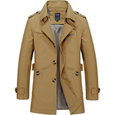 

Men Single Breasted Trench Coat Lightweight Slim Fit Notch Lapel Cotton Jacket