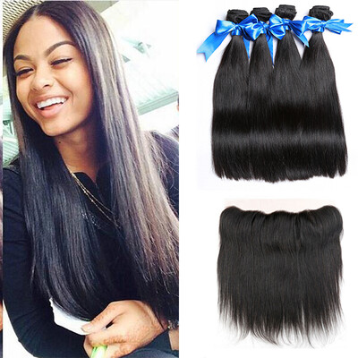 

WYF Индийские волосы Virgin Hair прямые с фронтальными 100% необработанными человеческими волосами 4 комплекта