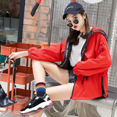 

JOY OF JOY 2018 autumn new Korean version of BF loose casual tie hooded cardigan coat baseball uniform female JWWT187233 black L