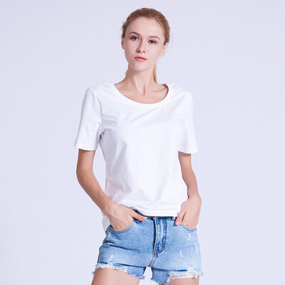 

PREISEI Pima Cotton Summer Slim Loose Women White T-shirt Casual Simple Round Collar Short Sleeve Female Tee Shirt Tops
