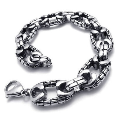 

Hpolw Vintage Stainless Steel Mens Biker Bracelet Black Silver 886 Inch
