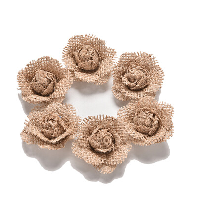 

6X Handmade Burlap Natural Pearl Roses Shabby Flowers Rustic Wedding Decor TO