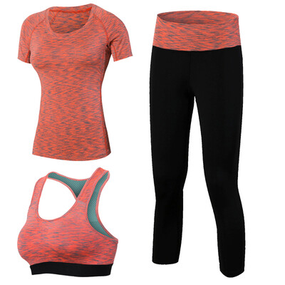 

Yoga Set 3 PCS Workout Sexy Sport Suit Gym Running Shirt legging Pants Sport Bra