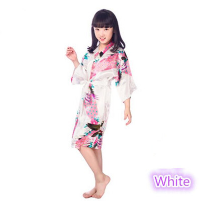 

Child Peacock Cardigan Children dressing gown Summer thin embroidered silk Homewear Japanese style cardigan gown Girls print Peac