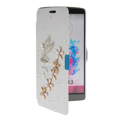 

MOONCASE Bling Rhinestone Crystal Ultre Slim Leather Side Flip Wallet Shell Back ЧЕХОЛ ДЛЯ LG G3 White