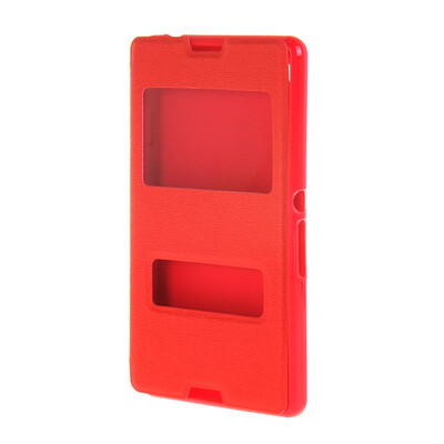

MOONCASE Сторона Флип жесткий борт тонкий кожаный кронштейн Окно чехол для Sony Xperia E3 красный