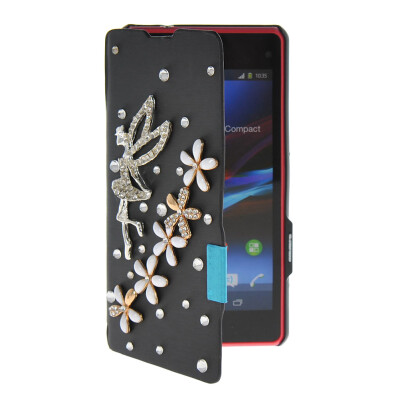 

MOONCASE Rhinestone Crystal Ultre Slim Leather Side Flip Wallet Shell Back ЧЕХОЛ ДЛЯ Sony Xperia Z1 Compact (Mini) Black