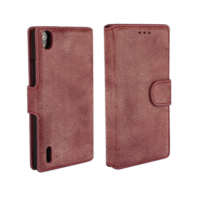 

MOONCASE Frosted Leather Flip Wallet Style Card Slot Bracket Stand Back Case Cover for Huawei Ascend P7