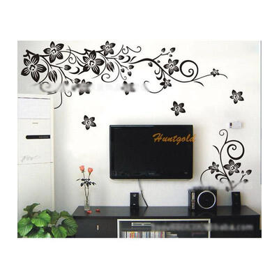 

Black Flower Rattan Wall Sticker Home Bridal Party Room Decor Decals Paster Mural Stickers