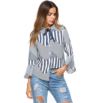 Autumn&winter new womens coat ribbon bow tie shirt Long- sleeve shirt