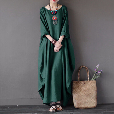 

Summer Plus Size Long Maxi Dress Women Elegant 4xl 5xl Loose Large Hem Dress O-neck White Dress Long Sleeve Robe Vestidos