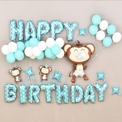 

Jiamo birthday balloon aluminum film decoration set balloon baby birthday children birthday party arrangement supplies balloon decorations blue gift pump dispen