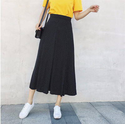 

High Waist Dot Print Midi Skirts Women Elegant Sweet Bohemian Skirts Korean Style Faldas Mujer Saias