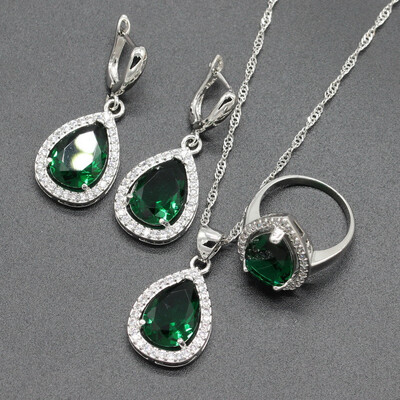 

Fashion Water Drop Multicolor Rainbow Stone Silver Plated Jewelry Sets for Women Seven Colors Available Free Jewelry Box