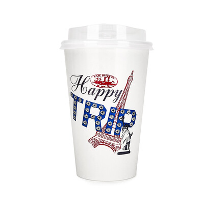

OTOR 465ml560ml Paper Cup Disposable Tableware For Summer Icy Beverages Cold&Hot Tea Milk Coffee Happy Trip 100pcs