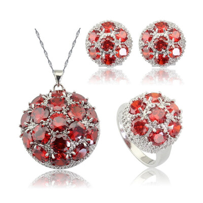 

EIOLZJ Red Cubic zirconia Silver Plated Jewelry Sets for Women Four Colors Available Free Jewelry Box