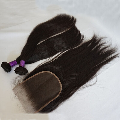 

Osolovely Brazilian Human Hair Weft With Closure Straight 2 Bundles With 6x6 Lace Closure