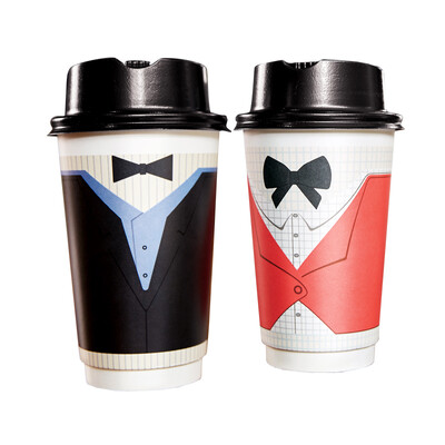 

OTOR 382ml Paper Cups for Milk Tea Coffee Thickened Double Wall Heat-Insulated Cup with Cover Party Anniversary Cup 100pcs