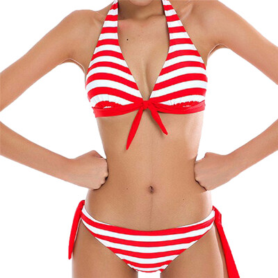 

Women Girls Striped Bikini Set Beach Summer Swimsuit Sexy Navy Style Swimwear
